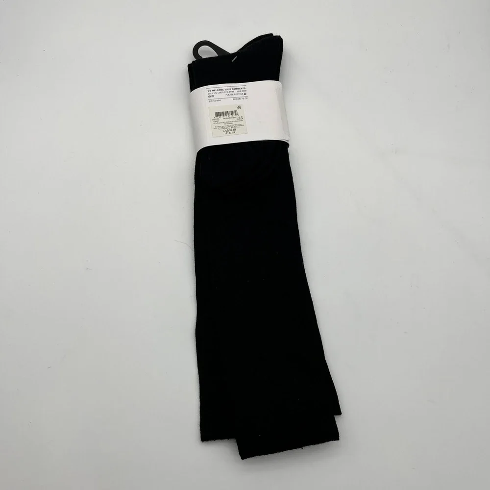 HUE Knee Socks Women One Size Black Flat Knit 3 Pair Pack U21135 Rayon Blend NEW